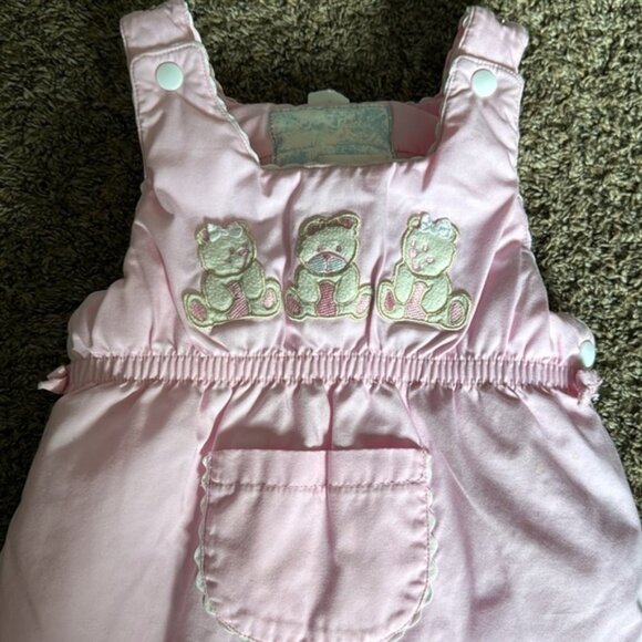 Vintage Baby Girl Winter Bunting Suit Pink Bears 6-9 Months - Picture 2 of 8